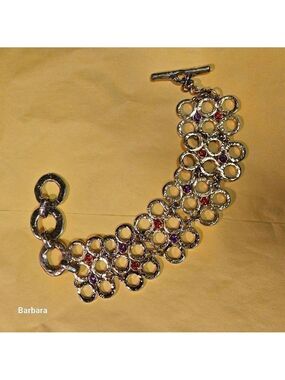 Ton Pascal Gold-tone 3-Row Geometric Chain Link Toggle Bracelet